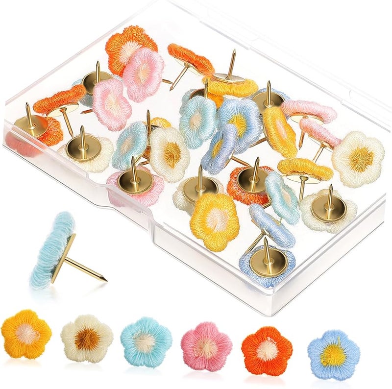 Tehaux 30 قطعة دبابيس ملونة بألوان الباستيل على شكل زهور دبابيس زخرفية للوحة الإعلانات - Image 1