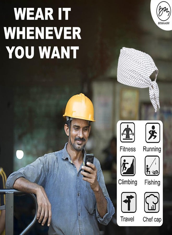 BISMAADH Bamboo Cotton Polka Dot Printed Patka Durag Headcover Skull Cap (White) - Image 5