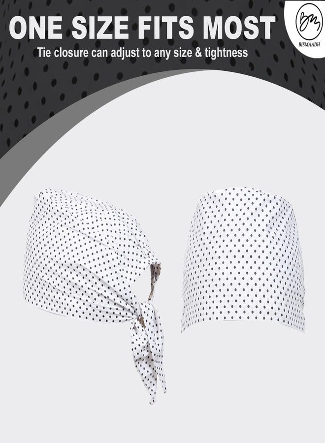 BISMAADH Bamboo Cotton Polka Dot Printed Patka Durag Headcover Skull Cap (White) - Image 2