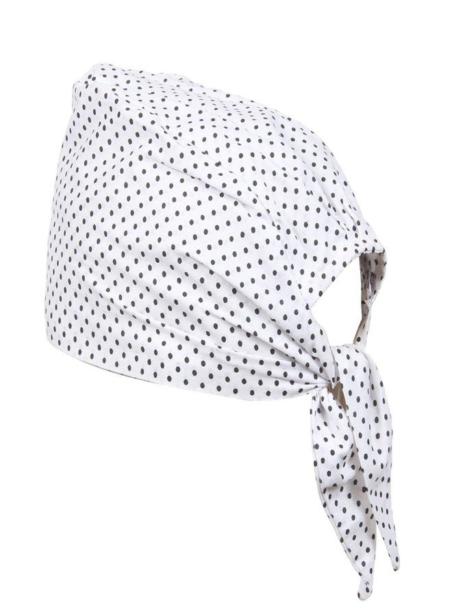 BISMAADH Bamboo Cotton Polka Dot Printed Patka Durag Headcover Skull Cap (White) - Image 1