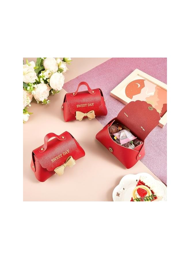 The Bros 10 Pack Leather Bowknot Gift Boxes, Thank You Gift Boxes, Reusable Candy Gift Boxs with Gold Bow, for Bridal Shower Anniverary Birthday Party Wedding Favor Decoration Supplies (5 x 2.7 Inch) (Red) - Image 2