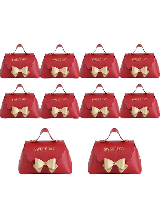 The Bros 10 Pack Leather Bowknot Gift Boxes, Thank You Gift Boxes, Reusable Candy Gift Boxs with Gold Bow, for Bridal Shower Anniverary Birthday Party Wedding Favor Decoration Supplies (5 x 2.7 Inch) (Red) - Image 1