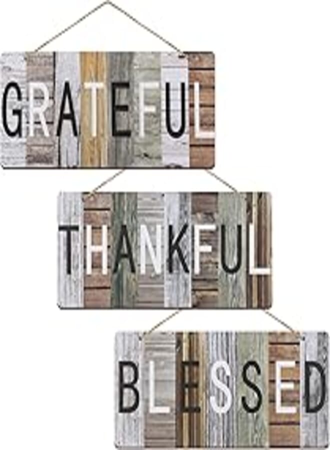 Jetec 3 Pieces Grateful Thankful Blessed Farmhouse Plaque Decor Sign Wooden Hanging Wall Art Signs Rustic Board Decoration for Living Room, Dining Room, Kitchen, Bedroom, Bathroom and Home