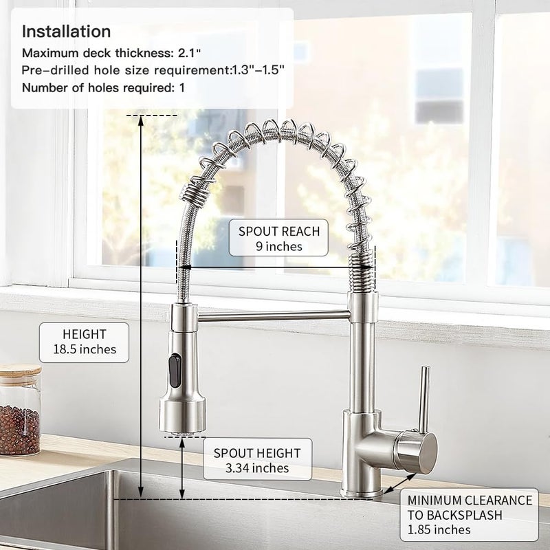 OWOFAN LED Light Kitchen Faucet with Pull Down Sprayer Sus304 Stainless Steel Industrial Single Handle Faucet for Farmhouse Camper Laundry Utility Rv Wet Bar Sinks Brushed Nickel 9003SN - Image 3