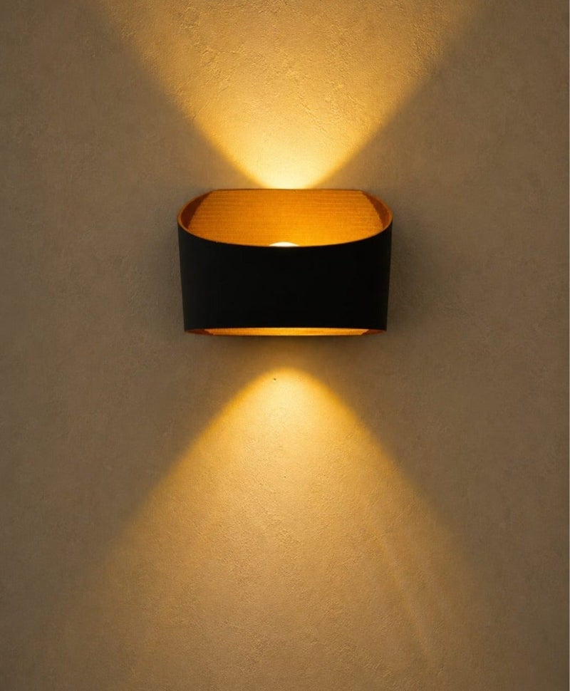 Modern Wall Sconce, Dual Up Down Lighting, Black Exterior with Gold Interior