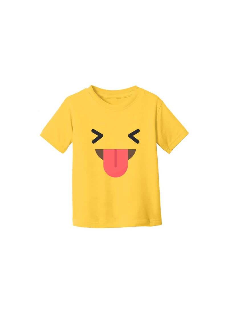 PRINTSHOP4ME - Yellow Smiley Face T-Shirt for Kids - Kids Unisex Round Neck Short Sleeve Cotton T-Shirt - Soft and Comfortable Tshirt - Perfect Emoji Outfit - Image 1