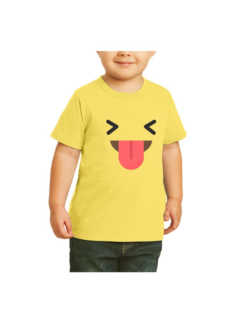 PRINTSHOP4ME - Yellow Smiley Face T-Shirt for Kids - Kids Unisex Round Neck Short Sleeve Cotton T-Shirt - Soft and Comfortable Tshirt - Perfect Emoji Outfit - Image 1