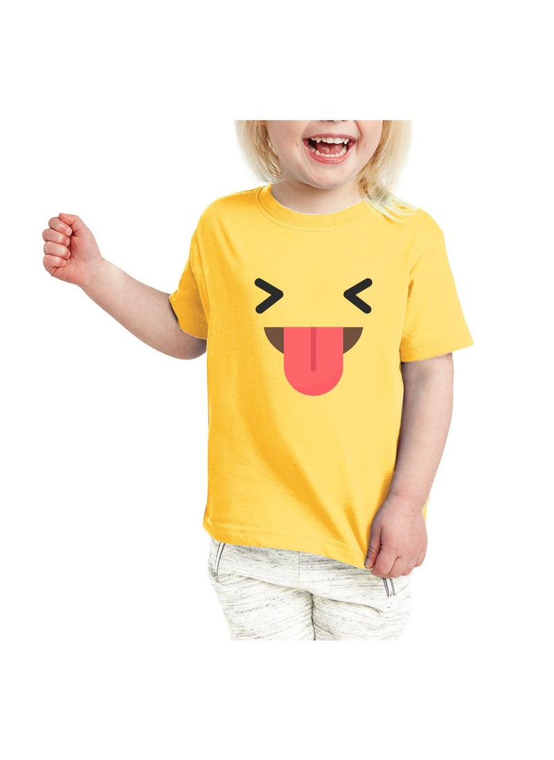 PRINTSHOP4ME - Yellow Smiley Face T-Shirt for Kids - Kids Unisex Round Neck Short Sleeve Cotton T-Shirt - Soft and Comfortable Tshirt - Perfect Emoji Outfit - Image 1