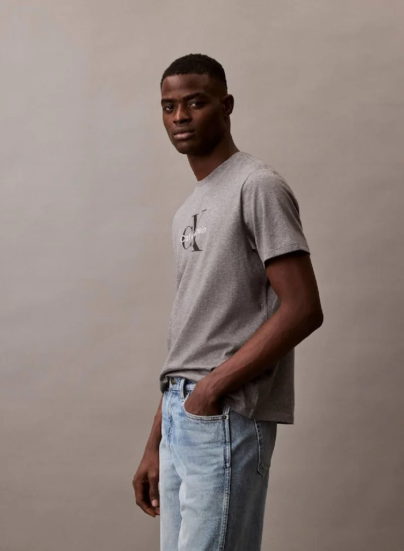 Calvin Klein Jeans Med Grey Htr Monogram Logo Tee for Men | Best Price UAE