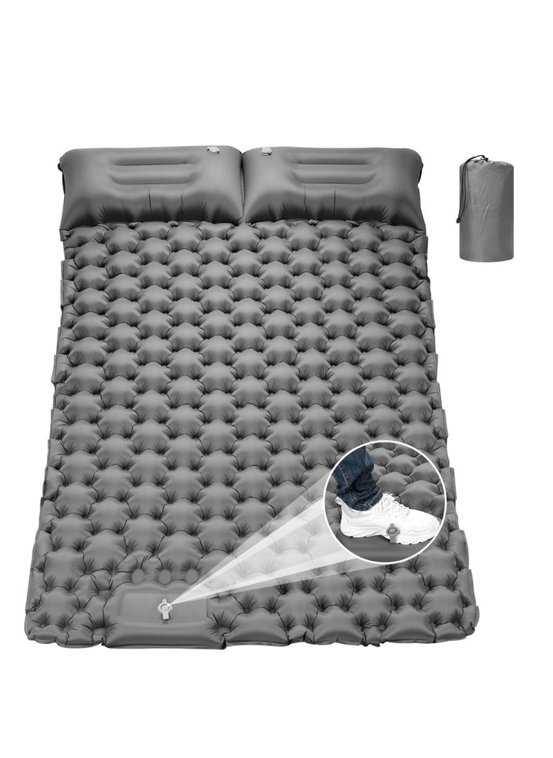 Arabest - Double Sleeping Pad for Camping, 78''X49''X3.9'' Large Self Inflating Camping Sleeping Pad with Pillow Built-in Pump Portable 2 Person Camping Pad for Hiking, Backpacking, Tent Air Mattress(Grey) - Image 1