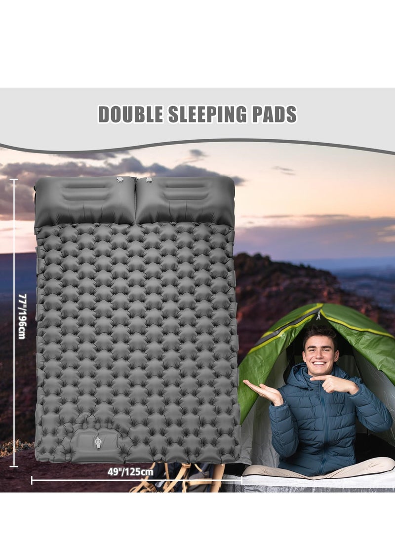 Arabest - Double Sleeping Pad for Camping, 78''X49''X3.9'' Large Self Inflating Camping Sleeping Pad with Pillow Built-in Pump Portable 2 Person Camping Pad for Hiking, Backpacking, Tent Air Mattress(Grey) - Image 1