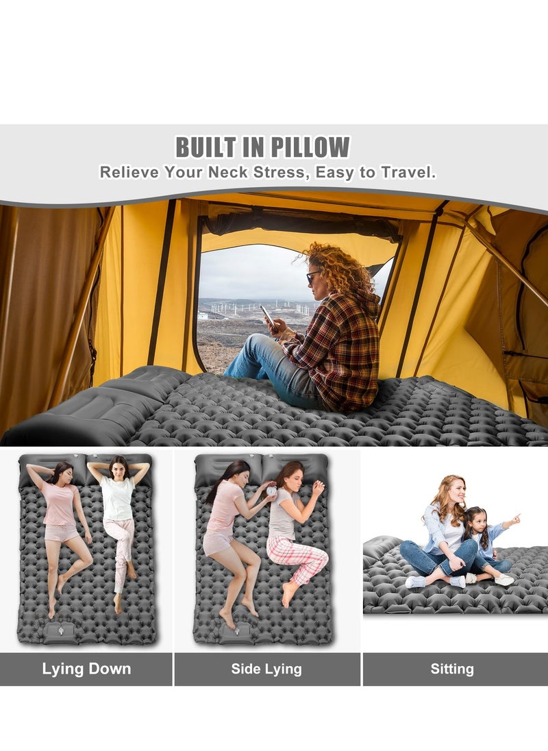 Arabest - Double Sleeping Pad for Camping, 78''X49''X3.9'' Large Self Inflating Camping Sleeping Pad with Pillow Built-in Pump Portable 2 Person Camping Pad for Hiking, Backpacking, Tent Air Mattress(Grey) - Image 1