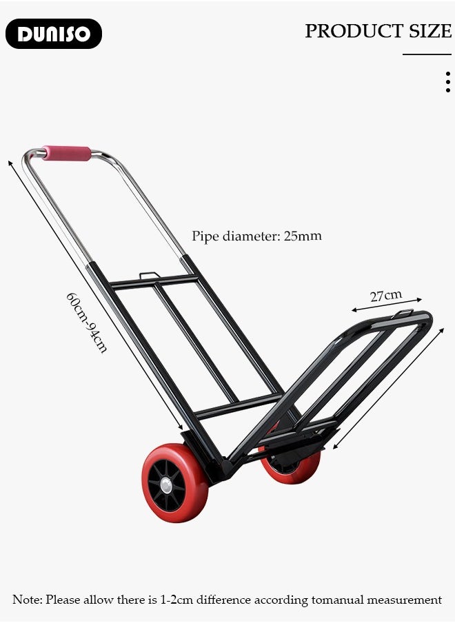 DUNISO Folding Hand Truck , Moving Hand Truck with Wear-resistant Silent Wheel, Heavy Folding Hand Truck, Truck Cart with Retractable Handle and Toughened Steel Pipe, for Factory Warehouse, Moving Storage and More  - Image 4