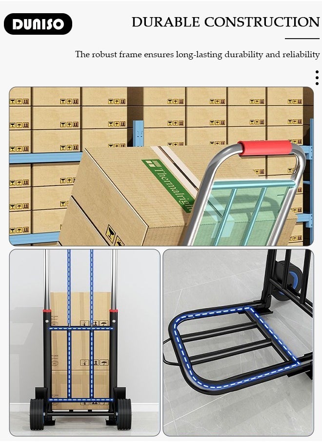 DUNISO Folding Hand Truck , Moving Hand Truck with Wear-resistant Silent Wheel, Heavy Folding Hand Truck, Truck Cart with Retractable Handle and Toughened Steel Pipe, for Factory Warehouse, Moving Storage and More  - Image 3