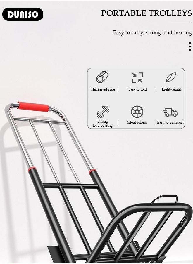 DUNISO Folding Hand Truck , Moving Hand Truck with Wear-resistant Silent Wheel, Heavy Folding Hand Truck, Truck Cart with Retractable Handle and Toughened Steel Pipe, for Factory Warehouse, Moving Storage and More  - Image 2
