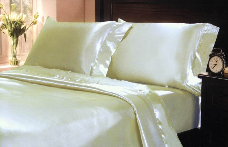 MK Home Mk Collection 4pc Soft Silky Satin Solid Color Deep Pocket Sheet Set (Ivory, California King) - Image 3