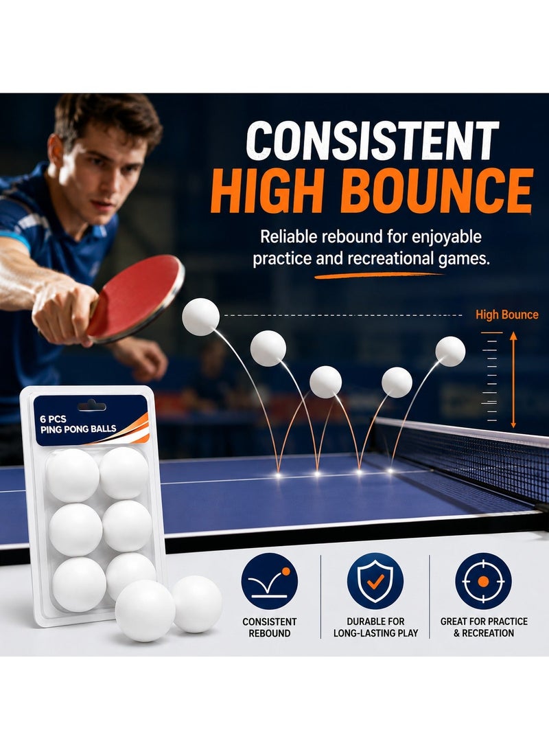 Lukadah 6 PCS Ping Pong Balls, Table Tennis Balls, White & Orange Plastic Practice Balls, Durable Lightweight Indoor Game Balls for Home, School, Office, Club, Training & Recreation - Image 2