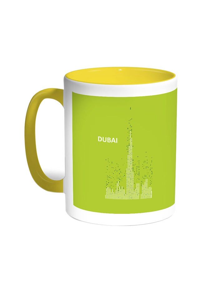 RKN Abstract Drawing - Dubai Towers Printed Coffee Mug Yellow White 11 ounce - Image 1