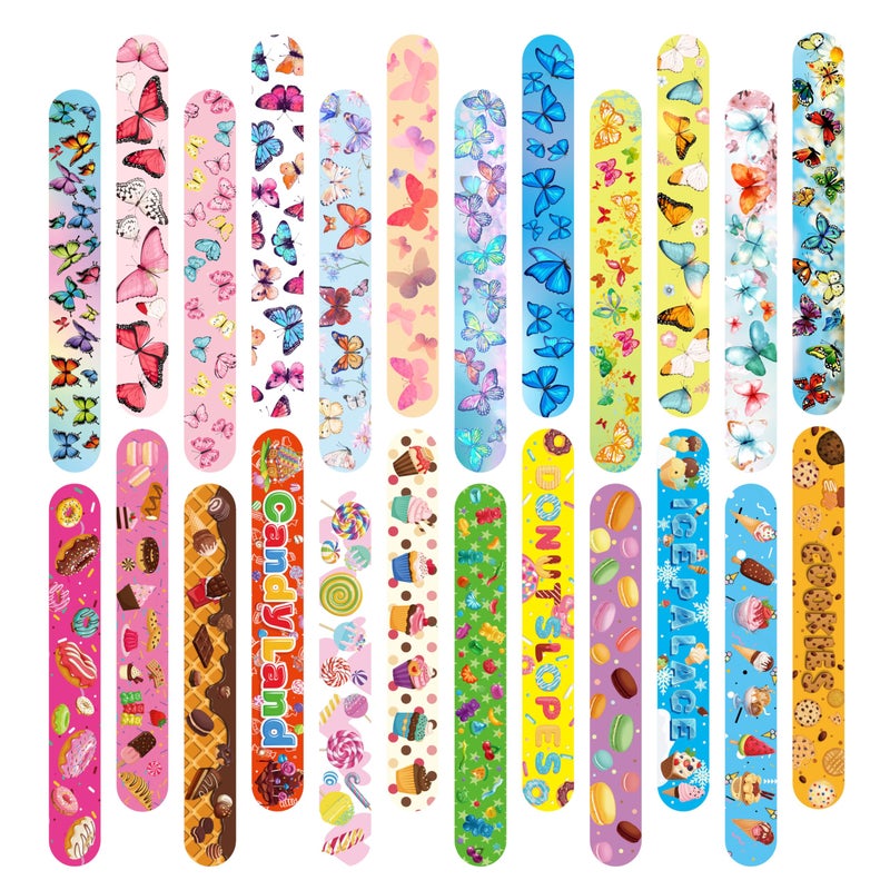 DimiGlobal Slap Bracelets Party Favors 48Pcs Slap Bracelets Bulk Party Snap Bracelets Gifts for kids Butterflies,Space multi-themed School Classroom Prizes Exchange (A:Butterflies,Rainbows,Hearts,Desserts) - Image 3