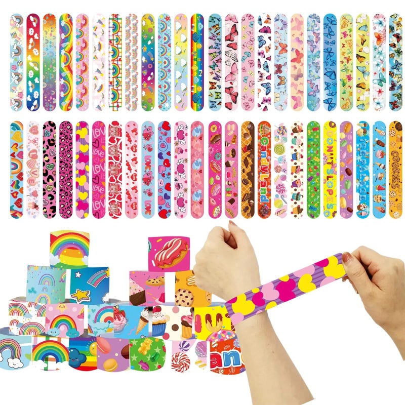 DimiGlobal Slap Bracelets Party Favors 48Pcs Slap Bracelets Bulk Party Snap Bracelets Gifts for kids Butterflies,Space multi-themed School Classroom Prizes Exchange (A:Butterflies,Rainbows,Hearts,Desserts) - Image 4