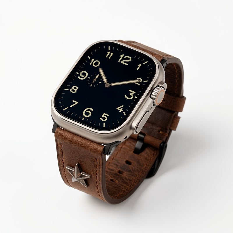 Vintage Star Studded Punk Leather Watchband For Apple Watch Ultra 2 1 Series 10 SE 46mm 45mm 44mm 42mm - Image 2