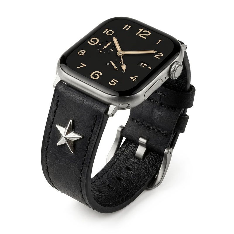 Vintage Star Studded Punk Leather Watchband For Apple Watch Ultra 2 1 Series 10 SE 46mm 45mm 44mm 42mm - Image 4
