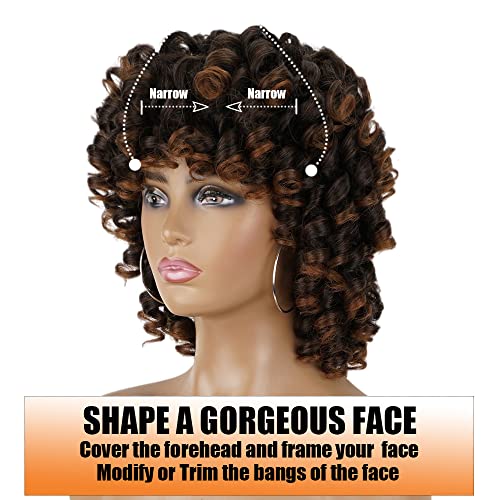 PHOENIXFLY Curly Wigs for Black Women Short Curly Wigs for Women Curly Synthetic Hair Heat Resistant Hair Replacement with Wig Caps (Black Mixed Brown) - Image 4