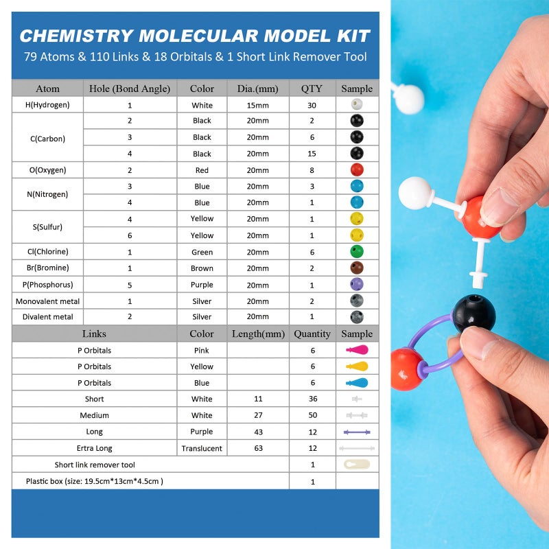 HFKPJRT Molecular Model Kit, 208 Pcs Molecular Model Kit Organic Chemistry, Atom Element Model Kits for Lessons in Chemistry, Gift for Teachers and Students to Raising Space Imagination - Image 2