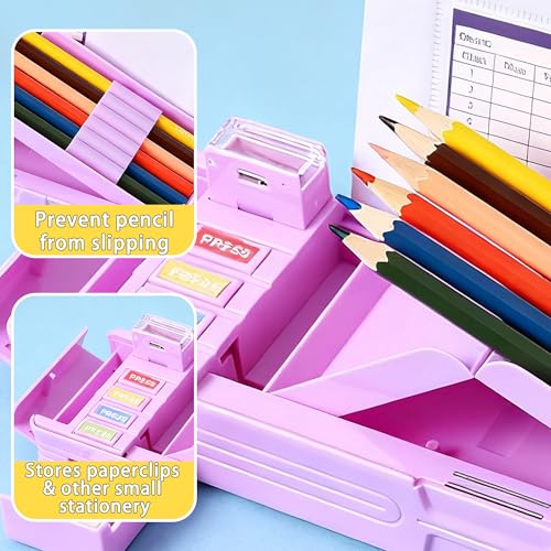 Ristpal Pop Up Multifunction Pencil Case with Pencil and Eraser, Cute Cartoon Pen Box Organizer Stationery, Sharpener, Schedule, Best Birthday Gifts for Kids Teens(Purple unicorn) - Image 3