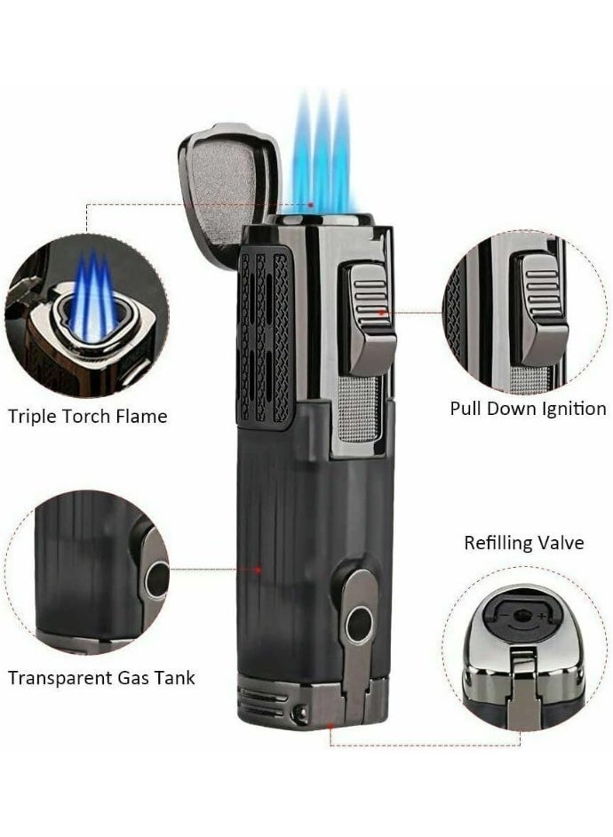 Honest Windproof Torch Lighter, Triple Jet 3 Flame, Compact Pocket Size, Refillable,  Adjustable Flame Lifgter for Cigar, BBQ, Camping, Outdoor (Without Gas) - Image 3