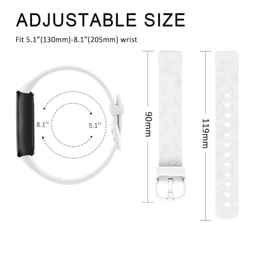 Meliya Compatible with Fitbit Inspire 3 Bands for Women Men, Floral Engraved Silicone Straps Replacement Wristband for Fitbit Inspire 3 Fitness Tracker (Baby Blue+Pink+White) - Image 4