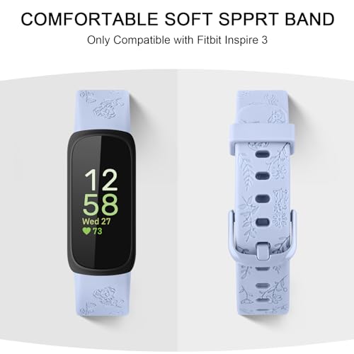 Meliya Compatible with Fitbit Inspire 3 Bands for Women Men, Floral Engraved Silicone Straps Replacement Wristband for Fitbit Inspire 3 Fitness Tracker (Baby Blue+Pink+White) - Image 2