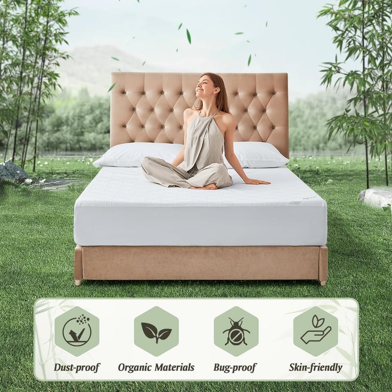 Secgo Premium Jacquard 100% Waterproof Queen Mattress Protector, Noiseless, Anti - Slip, Breathable Bed Cover, Rayon from Bambo, Quilted, Mattress Pad Sheet, Deep Pocket 8"-21" - Image 2