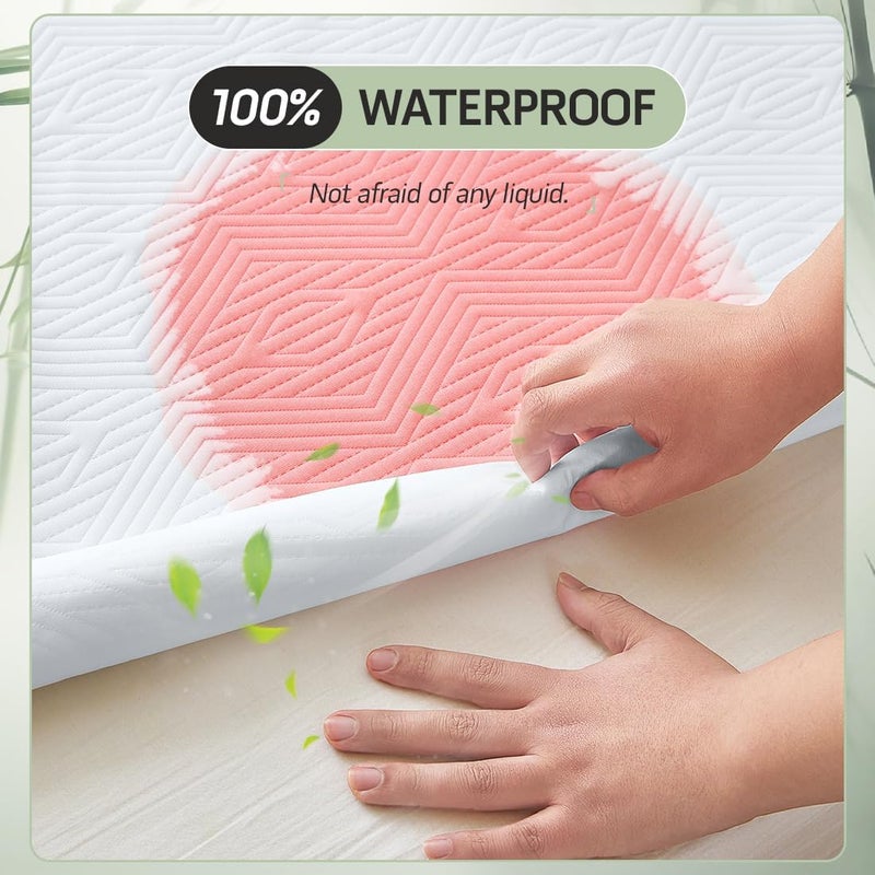 Secgo Premium Jacquard 100% Waterproof Queen Mattress Protector, Noiseless, Anti - Slip, Breathable Bed Cover, Rayon from Bambo, Quilted, Mattress Pad Sheet, Deep Pocket 8"-21" - Image 3