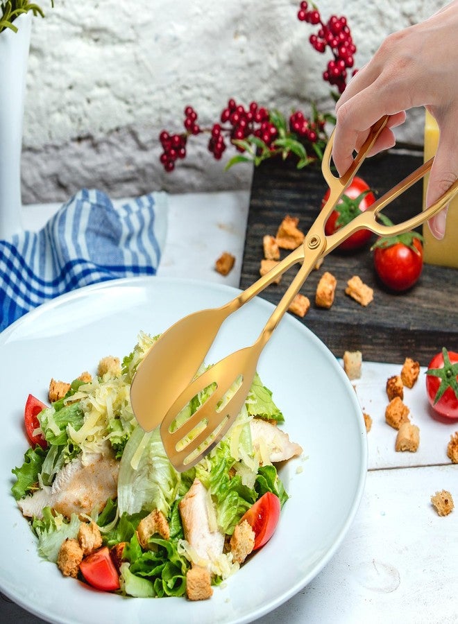 mekueeex 2 Pieces Buffet Salad Tongs for Kitchen Serving and Cooking, Stainless Steel Food Scissor Tongs, Catering Utensil for Bread Cake Bake Steak Barbecue (Gold) - Image 4
