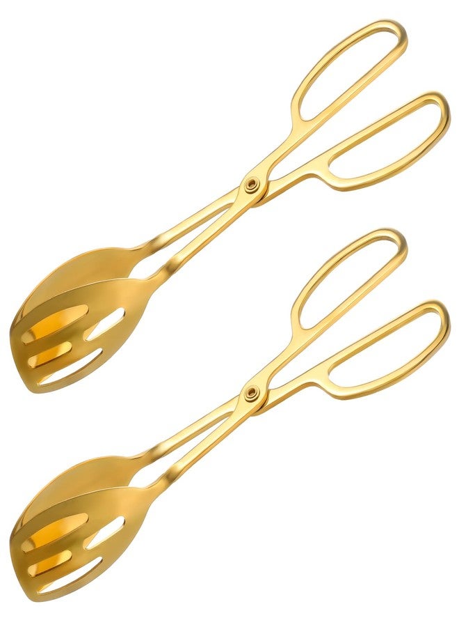 mekueeex 2 Pieces Buffet Salad Tongs for Kitchen Serving and Cooking, Stainless Steel Food Scissor Tongs, Catering Utensil for Bread Cake Bake Steak Barbecue (Gold) - Image 1