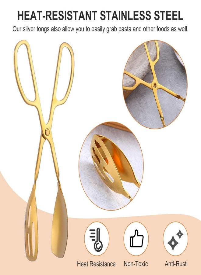mekueeex 2 Pieces Buffet Salad Tongs for Kitchen Serving and Cooking, Stainless Steel Food Scissor Tongs, Catering Utensil for Bread Cake Bake Steak Barbecue (Gold) - Image 3