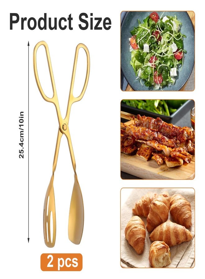 mekueeex 2 Pieces Buffet Salad Tongs for Kitchen Serving and Cooking, Stainless Steel Food Scissor Tongs, Catering Utensil for Bread Cake Bake Steak Barbecue (Gold) - Image 2