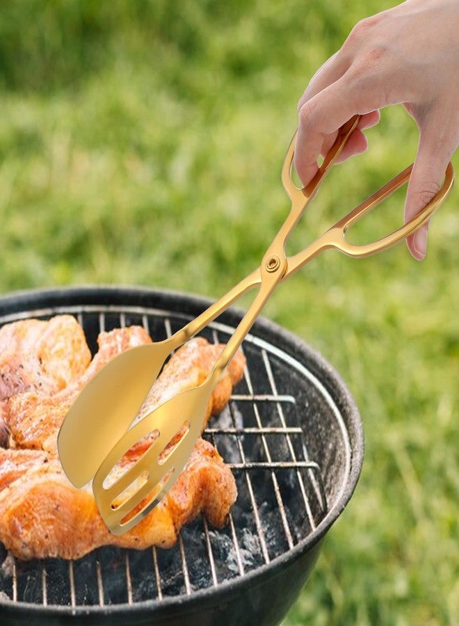 mekueeex 2 Pieces Buffet Salad Tongs for Kitchen Serving and Cooking, Stainless Steel Food Scissor Tongs, Catering Utensil for Bread Cake Bake Steak Barbecue (Gold) - Image 5