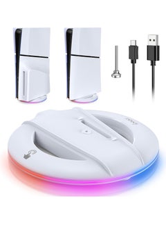 SYOSI LED Vertical Stand for PS5 Slim Console Disc and Digital with 14 Light Mode RGB Base Stand Replacement for Playstation 5 Slim Console with Screw ＆ USB Cable  - Image 1
