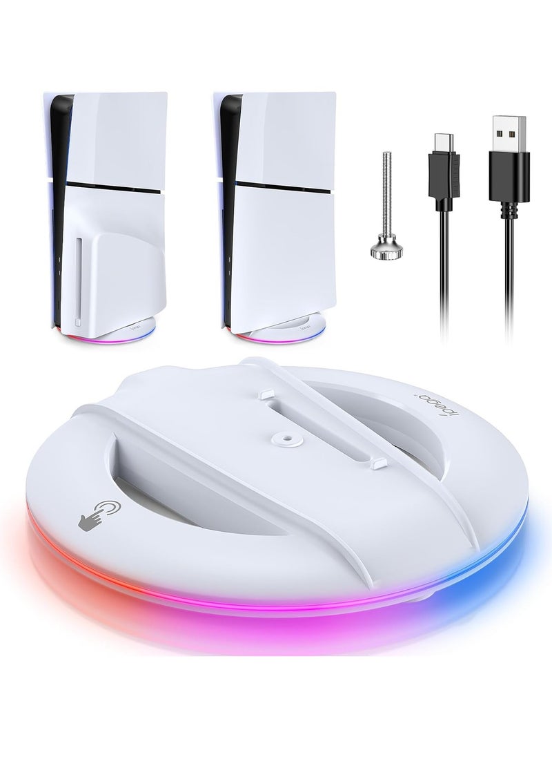 SYOSI - LED Vertical Stand for PS5 Slim Console Disc and Digital with 14 Light Mode RGB Base Stand Replacement for Playstation 5 Slim Console with Screw ＆ USB Cable - Image 1