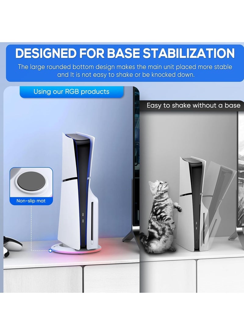 SYOSI - LED Vertical Stand for PS5 Slim Console Disc and Digital with 14 Light Mode RGB Base Stand Replacement for Playstation 5 Slim Console with Screw ＆ USB Cable - Image 1