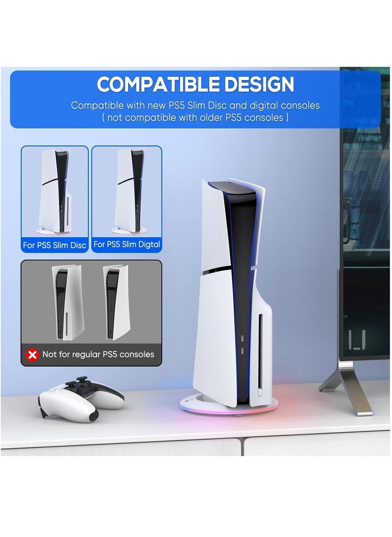SYOSI - LED Vertical Stand for PS5 Slim Console Disc and Digital with 14 Light Mode RGB Base Stand Replacement for Playstation 5 Slim Console with Screw ＆ USB Cable - Image 1