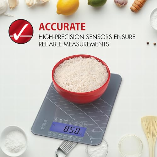 SmartHeart Digital Kitchen Food Scale with Calorie & Carb Calculator | Precision Sensors | Tempered Glass Platform | Unit Conversions: oz, lbs, g, ml | 14 Pre-Set Foods | Touch Controls & LCD Display - Image 2