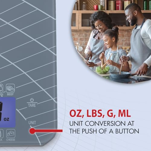SmartHeart Digital Kitchen Food Scale with Calorie & Carb Calculator | Precision Sensors | Tempered Glass Platform | Unit Conversions: oz, lbs, g, ml | 14 Pre-Set Foods | Touch Controls & LCD Display - Image 4