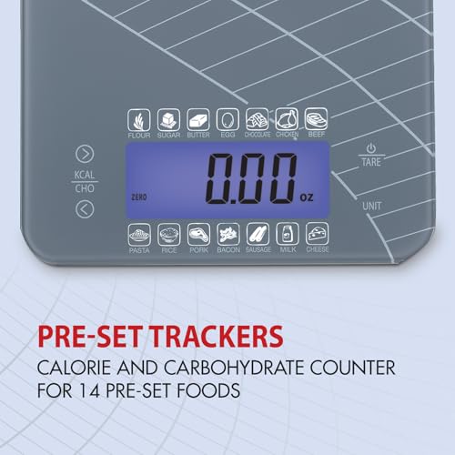 SmartHeart Digital Kitchen Food Scale with Calorie & Carb Calculator | Precision Sensors | Tempered Glass Platform | Unit Conversions: oz, lbs, g, ml | 14 Pre-Set Foods | Touch Controls & LCD Display - Image 5