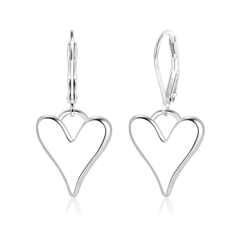 ALEXCRAFT Sterling Silver Earrings for Women 925 Leverback Silver Heart Earrings Hypoallergenic Trendy Dangle Drop Dangling Earrings Silver for Women - Image 1