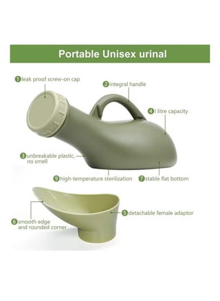 Urine Bottle Spill Proof Unisex Portable Women Mens Urinals Screw Top Lid Pee Female Funnel Urine Bottles Container Plastic Bed Pan Car Travel Toilet 1000ml Adult Kids Potty Night Wee Pot Toliet for M - view 2