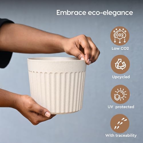 Eha Earth Friendly Romano 6 inch Planters for Home Décor | Set of 4 |Plant Pot Made with Bamboo Fibers | UV Protected Pots & Planters | Flower Pot for Living Room | Sand Castle - Image 3