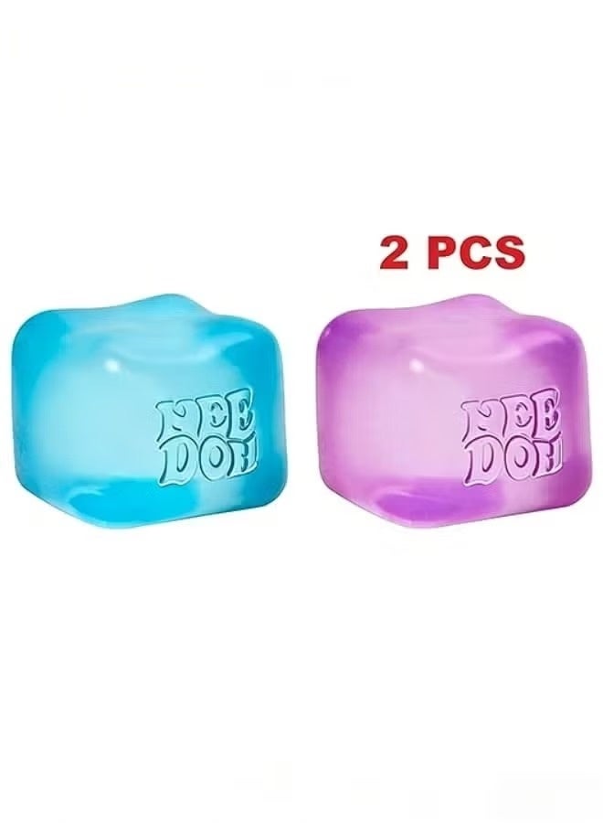 Schylling NeeDoh Nice Cube -Sensory Squeeze Toy with Super Solid Squish - 2.25" Cube (Blue+Purple) - Image 1